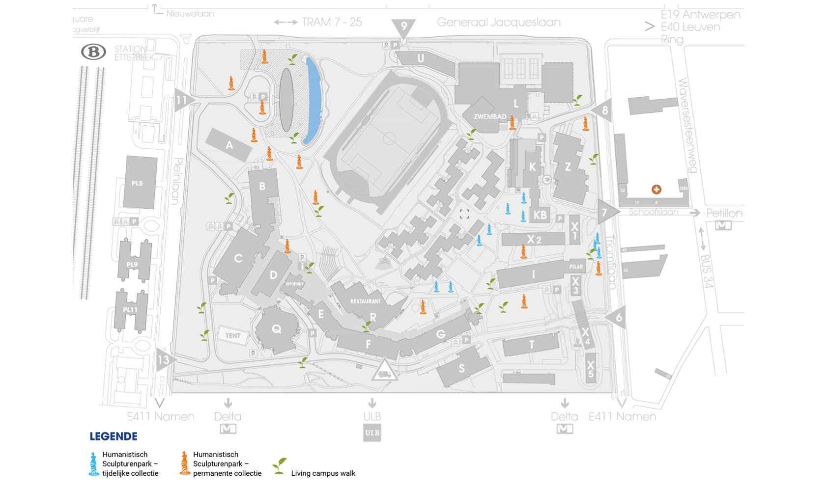 Overview Map Living Campus Walk | Vrije Universiteit Brussel